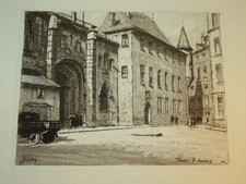 Joannès DREVET (1854-1940) GRAVURE ORIGINALE PLACE ST ANDRÉ GRENOBLE ISERE 1933