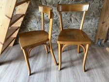 DEUX Chaises Anciennes Bistrot BAUMANN Bois Clair Années 60 Vintage