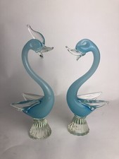 SCULPTURE EN VERRE SOUFFLÉ MAIN, DE MURANO COUPLE DE CYGNES - 33 Cm