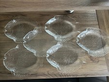 Lot de 6 Ancien plat  ou assiette  forme poisson en verre ARCOROC cristal arque
