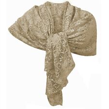 Écharpe Dentelle à Paillettes Châle Brillant Foulard Femme XL Étole Beige