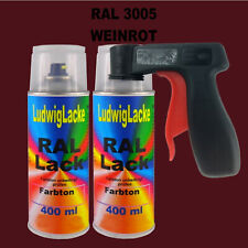 Rouge Bordeaux Ral 3005 Brillant 2 X 400ml Spray Peinture Auto Avec Poignée