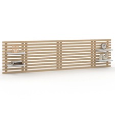 Tête de lit suspendue en lattes AVA 240 cm bois clair et étagères blanches