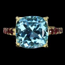 925 Bague en Argent Coussin Topaze Bleu Suisse 14mm Rhodolite Gemme Taille 7