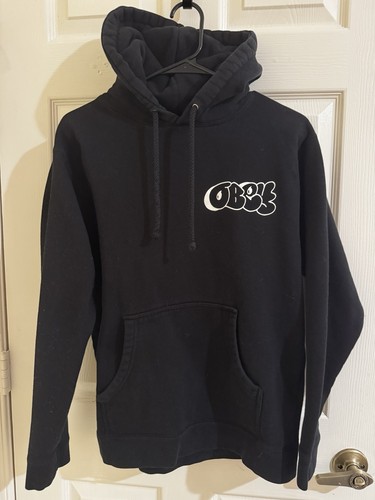 Obey etch hoodie black mens - black,