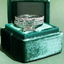 Bague de fiançailles simulée en diamant taille princesse 2 ct en or blanc...