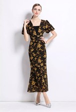 Robe Florale Jaune Noir Longue