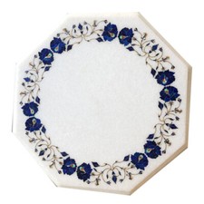 Table D'Angle En Marbre De 15" Avec Incrustation D'Art Pietra Dura Fait Main