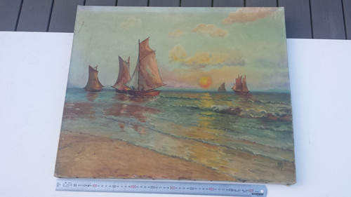 Ancien tableau marine huile - ancien,