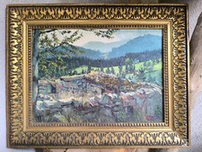 Ancien tableau Seitz paysage peinture huile sur carton encadrée signée