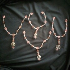 4 Guirlandes anciennes:55 perles roses 29 cm L pour lustres objets de décoration