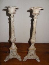 ancienne paire de pique cierges en fonte tripode religion eglise très lourds