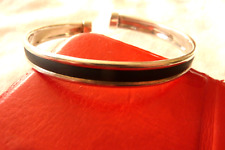 Bracelet en argent massif 925 ouvert,  bande centrale noire