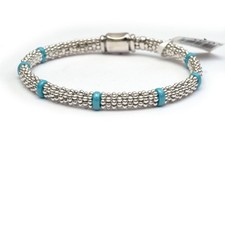 Bracelet En Céramique Turquoise Bleu Caviar 6Mm Taille 8 En Argent Neuf LAGOS