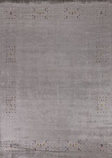 Tapis Gabbeh En Soie Grise Doux Et Pelucheux Fait Main 8x10 Pieds