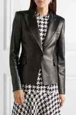 Blazer Femme En Cuir Noir En Agneau Pur Doux Ajusté Élégant