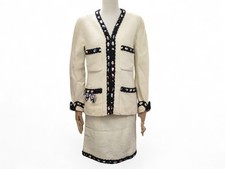 VINTAGE TAILLEUR CHANEL VESTE JUPE CASINO L 42 40 TWEED CREME 1986 JACKET 6500€
