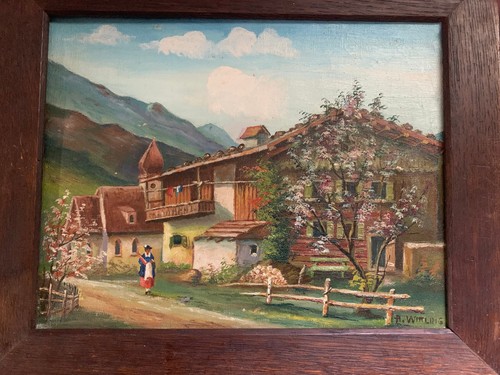 Huile sur toile - , hameau