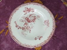 Assiette Creuse Faience de Sarreguemines Modèle Fontanges Floral Rose Rouge 23cm
