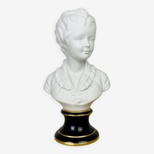 GRAND Buste enfant biscuit signé Tharaud Limoges 41 cm d'après Houdon