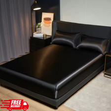 Kuup 100% polyester 3 pièces surface satinée literie drap housse et taies d'oreiller set E