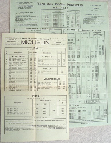 Tarifs michelin 1948 pneus - 2,