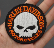Patch HARLEY DAVIDSON SKULL écusson 7 cm diamètre BIKER orange noir blanc ?️