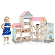 Maison de Poupée d'Angle en Bois au Toit Rose 41 Meubles et Accessoires 3 Etage