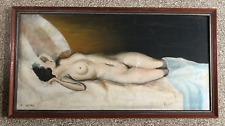 Tableau HST Femme Nue allongé signé Chevrier 1974