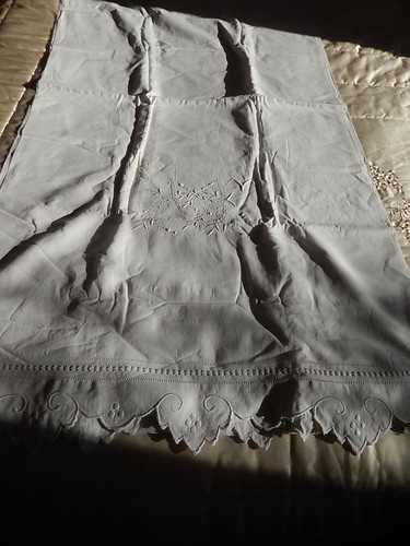Ancien drap mariage monogramme - ancien,