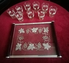 Ancien Plateau & 9 Verres à