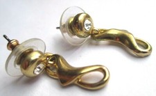 boucles d'oreilles bijou rétro percée couleur or pampille solitaire cristal 3036