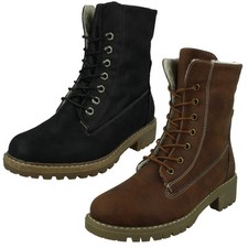 Femmes Spot On Talon Moyen Lacet Doublure Polaire Bottes Mollet F5R1217