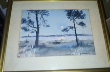 Tableau Aquarelle originale Arcachon signé Yves Carnus