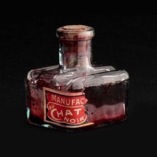Ancienne Bouteille d'Encre "AU CHAT NOIR" Ancien Encrier Scolaire