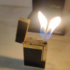 briquet dupont Ligne 2 laque de chine Et Or Double Flamme
