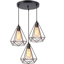 3 Lampes Suspension Luminaire Industrielle Métal Lustre Style Vintage 20cm Ab...