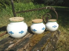 SERIE DE 3 POTS EMAILLES Fleurs EMAIL VERITABLE NEUFS DECO UTILE ALIMENTAIRES