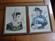 2 tableaux  / lithographies, D. Derveaux, Bourleden Quimper + biniou cornouaille