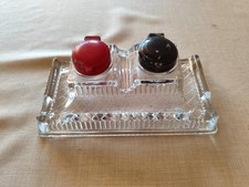 Encrier Double En Verre Ancien Avec Bouchons (année 40)