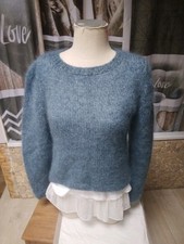 Magnifique pull Bleu  Mohair Soie  ANNY BLATT   taille 38   Tricoté Main NEUF