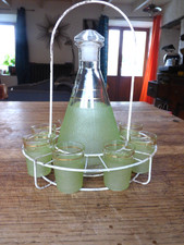 service à liqueur une Carafe + 8 Verres en  granité vert des  Années 50