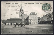 CPA Mamers, Place Carnot avec Église Saint-Nicolas et Vieilles Halles 1907 