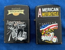 2  Briquets Collection publicitaires - MOTO - American Motor - Petrol Lighter