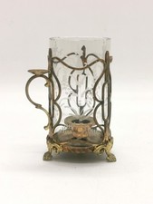 Ancien bougeoir passe-couloir lanterne Verre gravé et laiton XIX ème