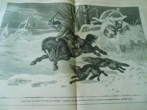 Gravure 1882 trois fugitifs - gravure,