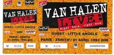 ticket billet place concert UNUSED VAN HALEN 1993 PARIS