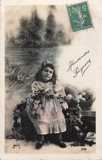 CP PAQUES PETITE FILLE ELEGANTE PANIER OEUFS FLEURS - 46621