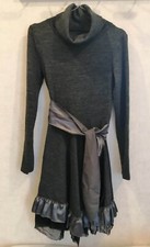 Robe pull grise ruban satiné col roulé T36 (2212186)