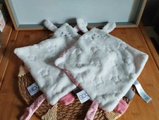 Doudou plat lapin blanc rose étoiles Lot Obaibi 